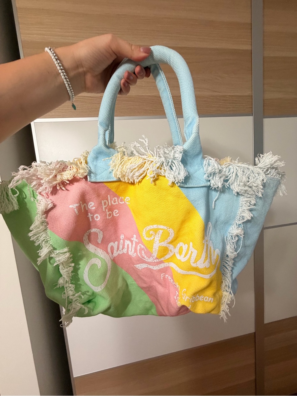 Saint Barth-Inspired Pastel Fringe Canvas Tote - Multicolor
